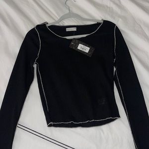 Paper Crane black long sleeve white stitching shirt